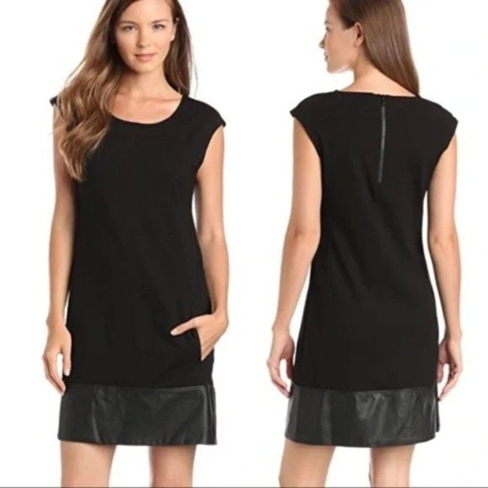 Sanctuary | Black Faux Leather Trim Shift Dress Sz M